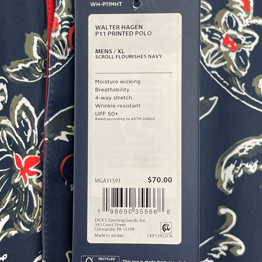 NEW Walter Hagen Performance Golf Polo 11 Novelty Print Floral Leaf Mens XL Blue - Picture 3 of 11